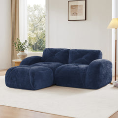 L-shaped Boneless Sofa,Soft Velvet Fabric,Tufted Design,32D High Density Sponge,No Assembly Required,Ergonomic Design Bottom, Anti-Slip Design,Movable Ottoman For Bedrooms,Blue