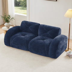 2-seater Tufted Sofa Couches With boneless Sofa,Soft Velvet  Fabric,Bottom Anti-Slip Design,32D High Density Sponge,Ergonomic Design Bottom,No Assembly Required,Fits Living Rooms,Blue