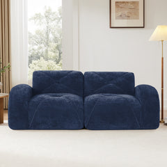 2-seater Tufted Sofa Couches With boneless Sofa,Soft Velvet  Fabric,Bottom Anti-Slip Design,32D High Density Sponge,Ergonomic Design Bottom,No Assembly Required,Fits Living Rooms,Blue