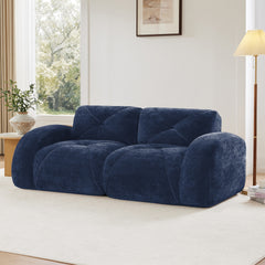 2-seater Tufted Sofa Couches With boneless Sofa,Soft Velvet  Fabric,Bottom Anti-Slip Design,32D High Density Sponge,Ergonomic Design Bottom,No Assembly Required,Fits Living Rooms,Blue