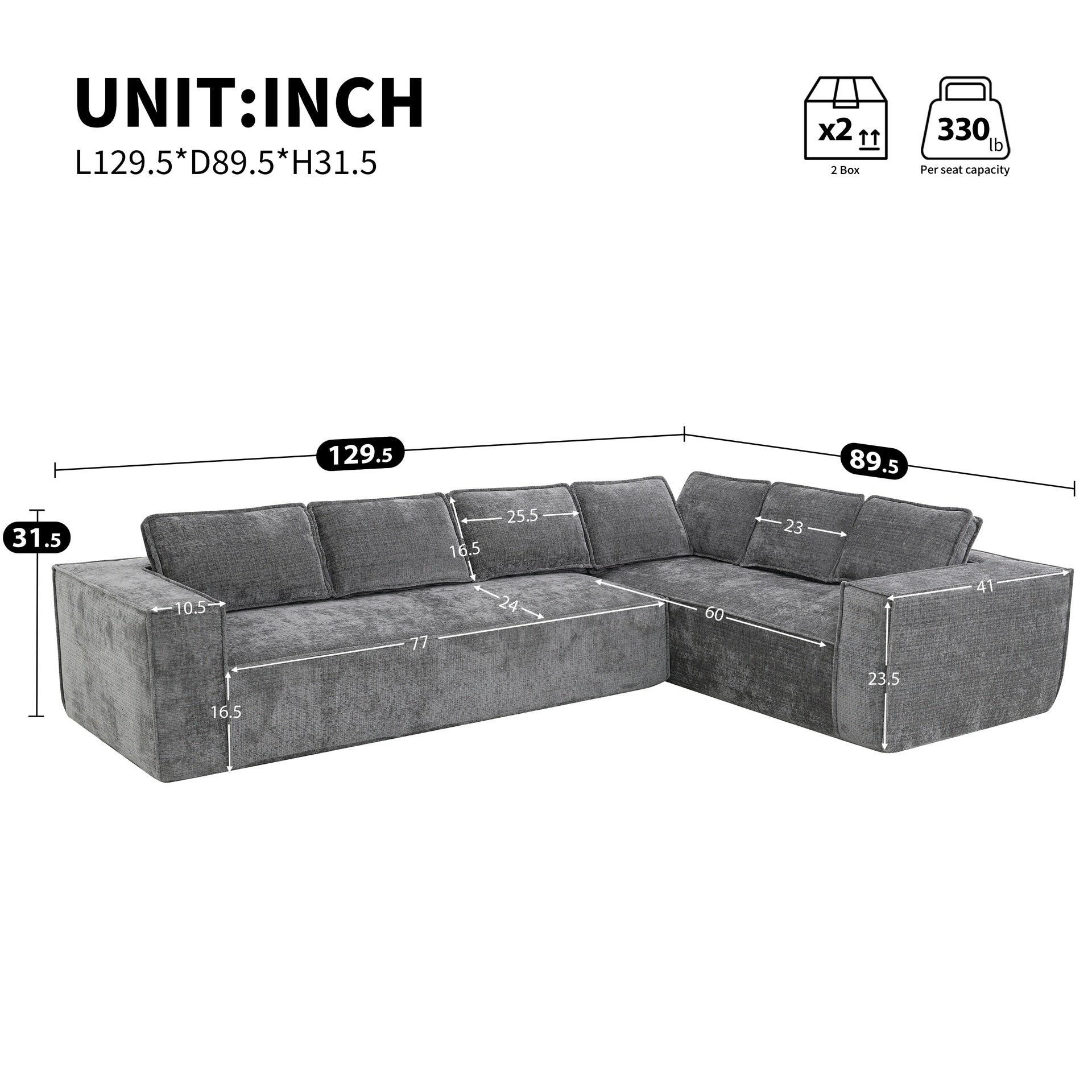 [VIDEO+New]129.5" Minimalist Style Modular Sectional Sofa,6 Seat Wrinkle-resistant Chenille Couch Set,2 PC Free Combination,Modern L-Shaped Cloud Sofa Set for Living Room,No Assembly Require,3 Colors