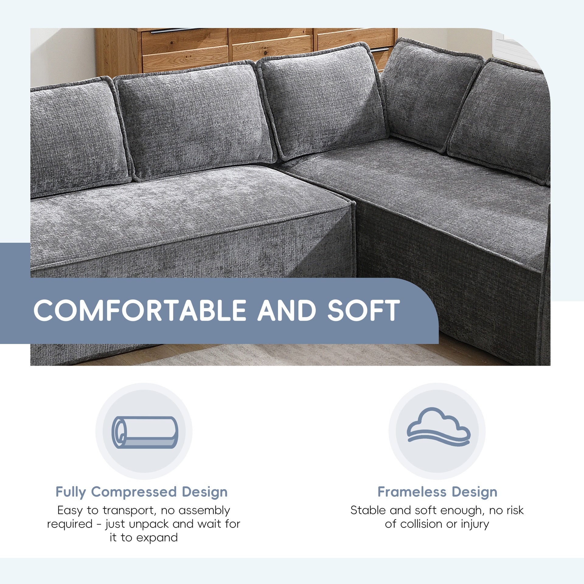 [VIDEO+New]129.5" Minimalist Style Modular Sectional Sofa,6 Seat Wrinkle-resistant Chenille Couch Set,2 PC Free Combination,Modern L-Shaped Cloud Sofa Set for Living Room,No Assembly Require,3 Colors