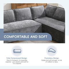 [VIDEO+New]129.5" Minimalist Style Modular Sectional Sofa,6 Seat Wrinkle-resistant Chenille Couch Set,2 PC Free Combination,Modern L-Shaped Cloud Sofa Set for Living Room,No Assembly Require,3 Colors