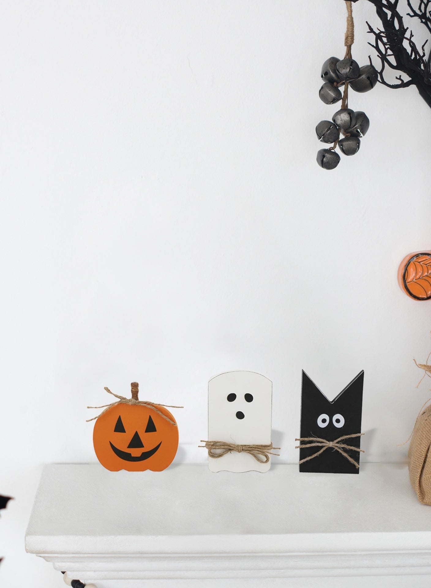 Set of 3 Halloween Holiday Table Decor, White: 4.8x8"  Black: 4.5x8"  Orange: 6.7x7"