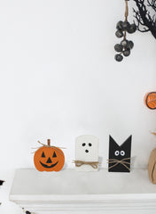 Set of 3 Halloween Holiday Table Decor, White: 4.8x8"  Black: 4.5x8"  Orange: 6.7x7"