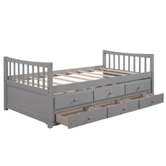 Daybed with Trundle and Drawers, Twin Size, Gray