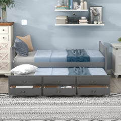 Daybed with Trundle and Drawers, Twin Size, Gray