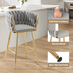 Counter Height Bar Stools Set of 2, 26 Inch Modern Mid-Century Kitchen Island Stools with Backs & Metal Legs