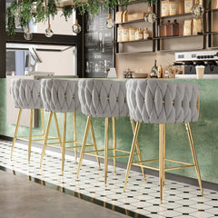 Counter Height Bar Stools Set of 2, 26 Inch Modern Mid-Century Kitchen Island Stools with Backs & Metal Legs