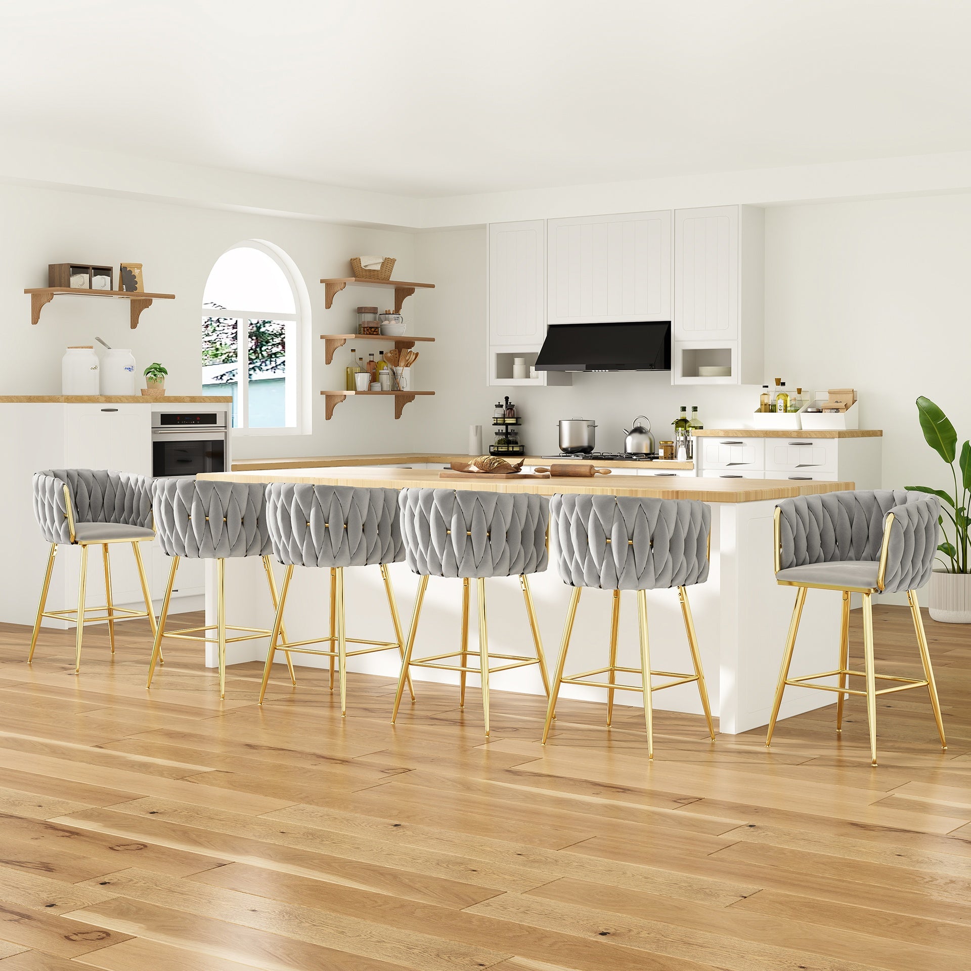 Counter Height Bar Stools Set of 2, 26 Inch Modern Mid-Century Kitchen Island Stools with Backs & Metal Legs