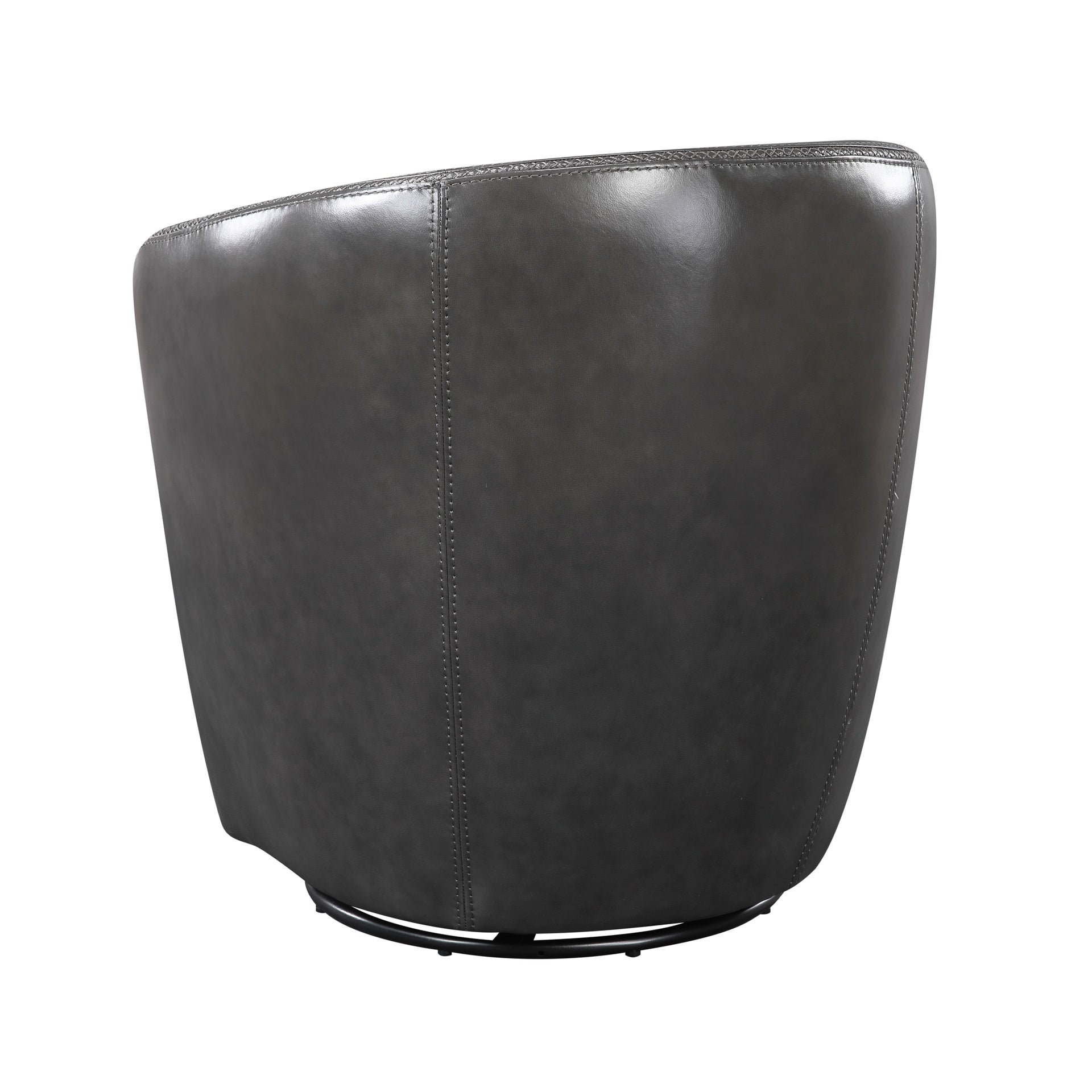 Luxury Living Room Furniture Swivel Chair Gray Top Grain Leather Upholstery Solid Wood 1pc Barrel Back Accent Chair