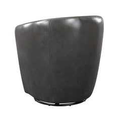 Luxury Living Room Furniture Swivel Chair Gray Top Grain Leather Upholstery Solid Wood 1pc Barrel Back Accent Chair