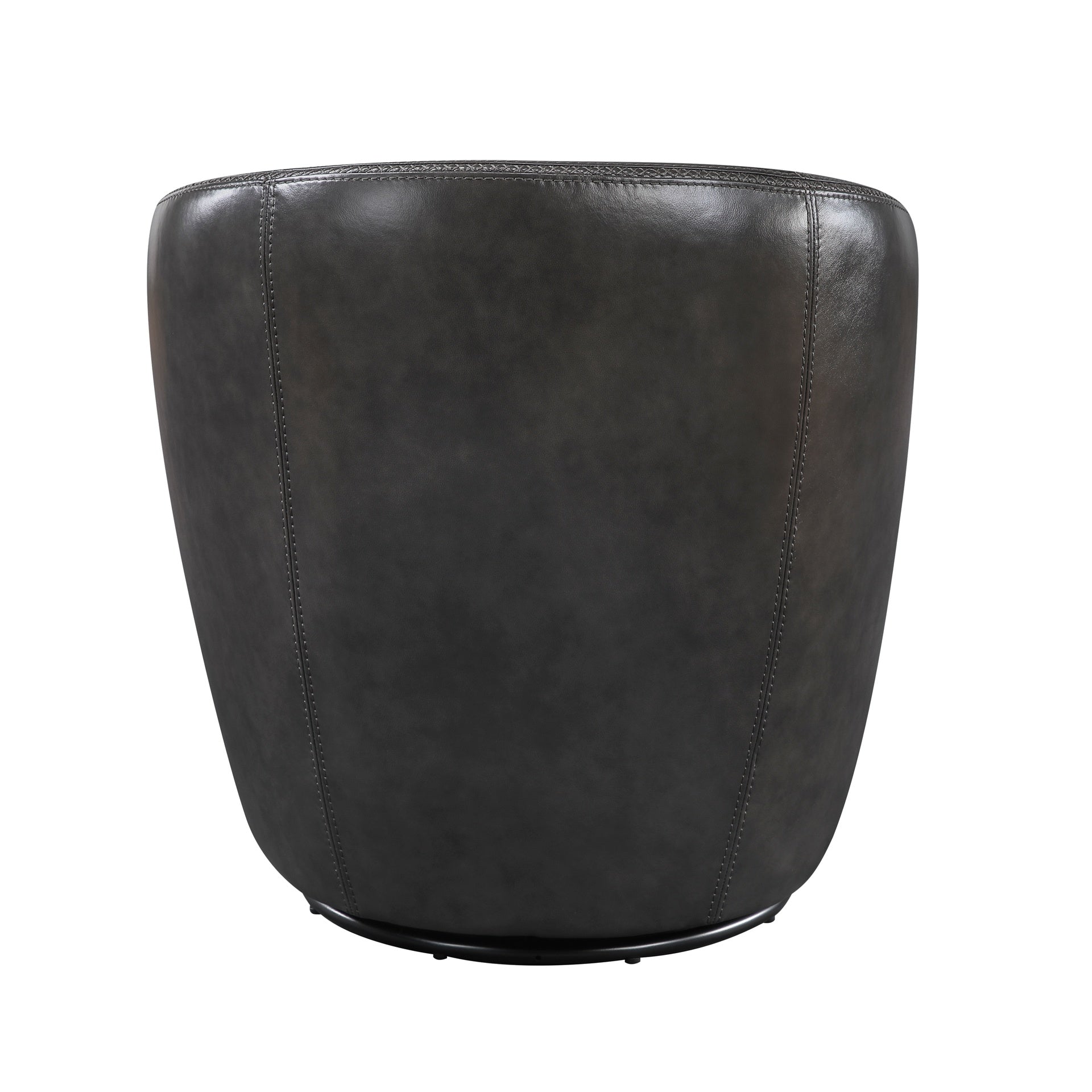 Luxury Living Room Furniture Swivel Chair Gray Top Grain Leather Upholstery Solid Wood 1pc Barrel Back Accent Chair