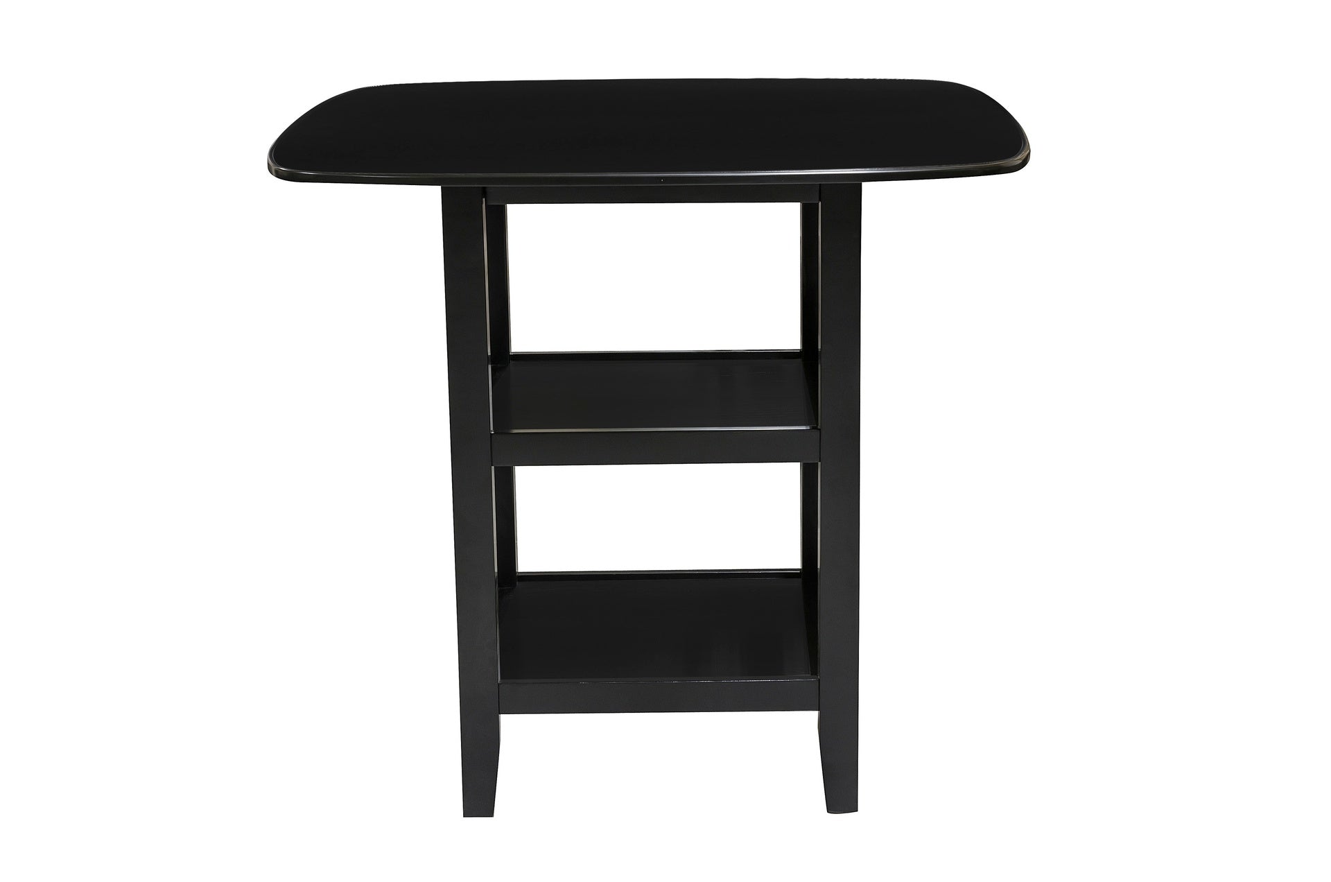 Black Finish 5pc Counter Height Set Dining Counter Height Table with Lower Shelves and 4x Chairs Set Faux Leather Upholstered Kitchen Dining Furniture