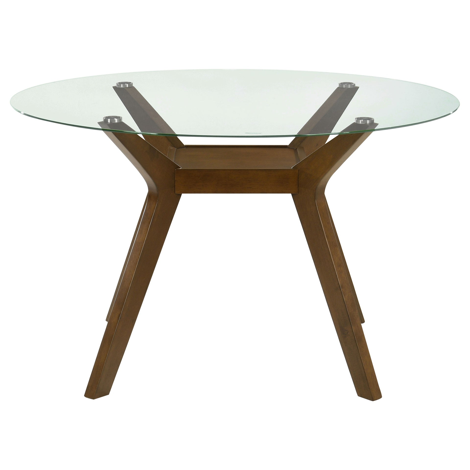 Flynn Brown Round Glass Top Wood Dining Table