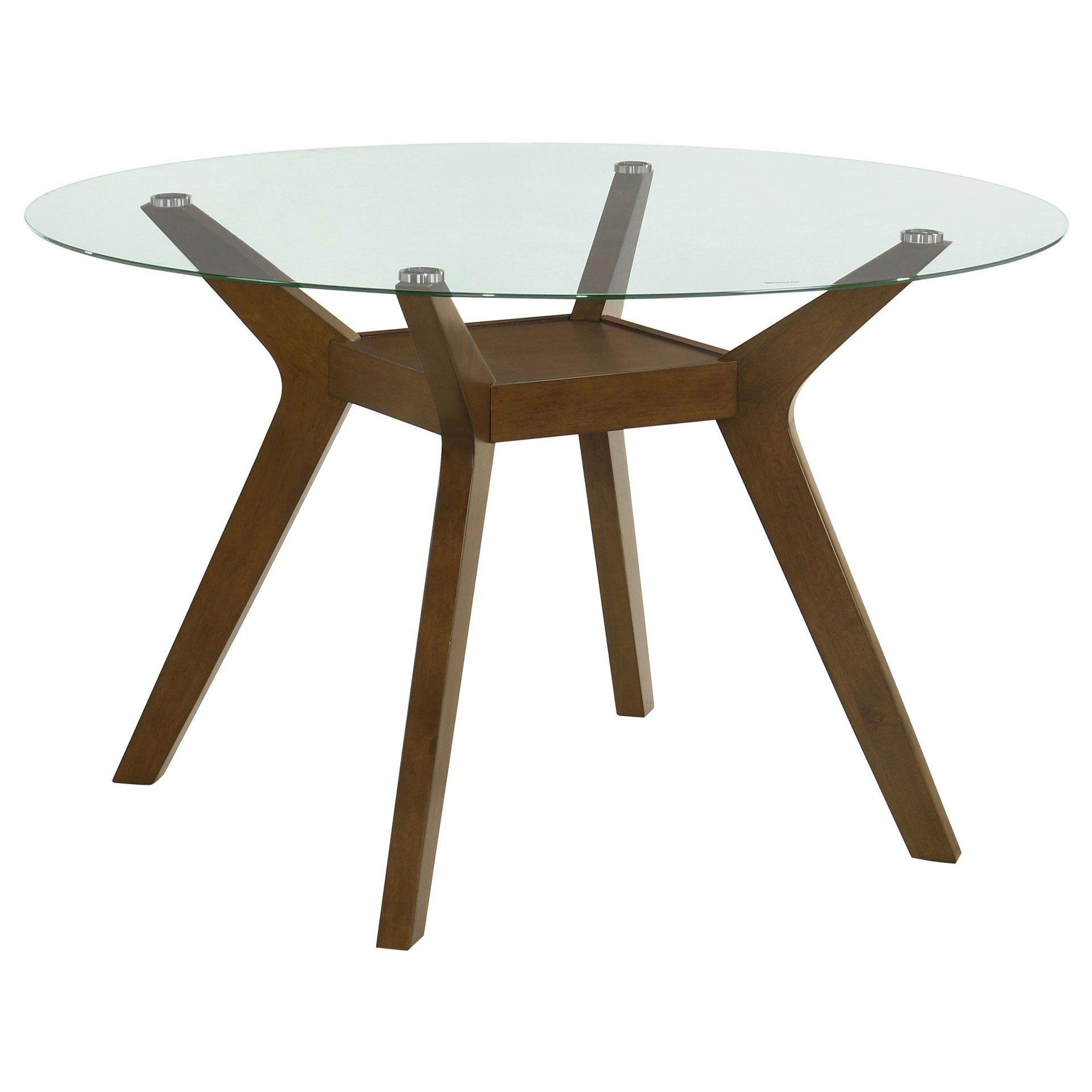 Flynn Brown Round Glass Top Wood Dining Table
