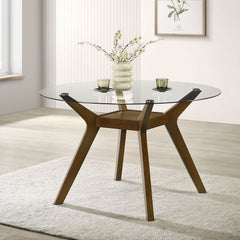 Flynn Brown Round Glass Top Wood Dining Table