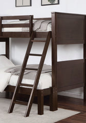 Transitional Style Twin Over Full Bunk Bed With Footboard Ladder, Walnut