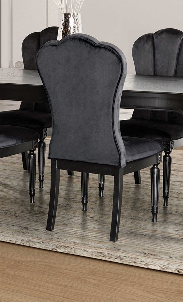 Glam Style 2pc Side Chair Fluted Legs Upholstered Seat Black Finish Dining Room