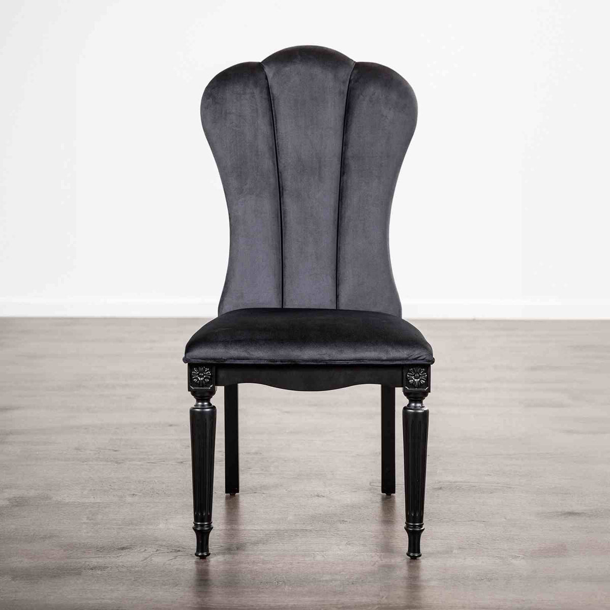 Glam Style 2pc Side Chair Fluted Legs Upholstered Seat Black Finish Dining Room