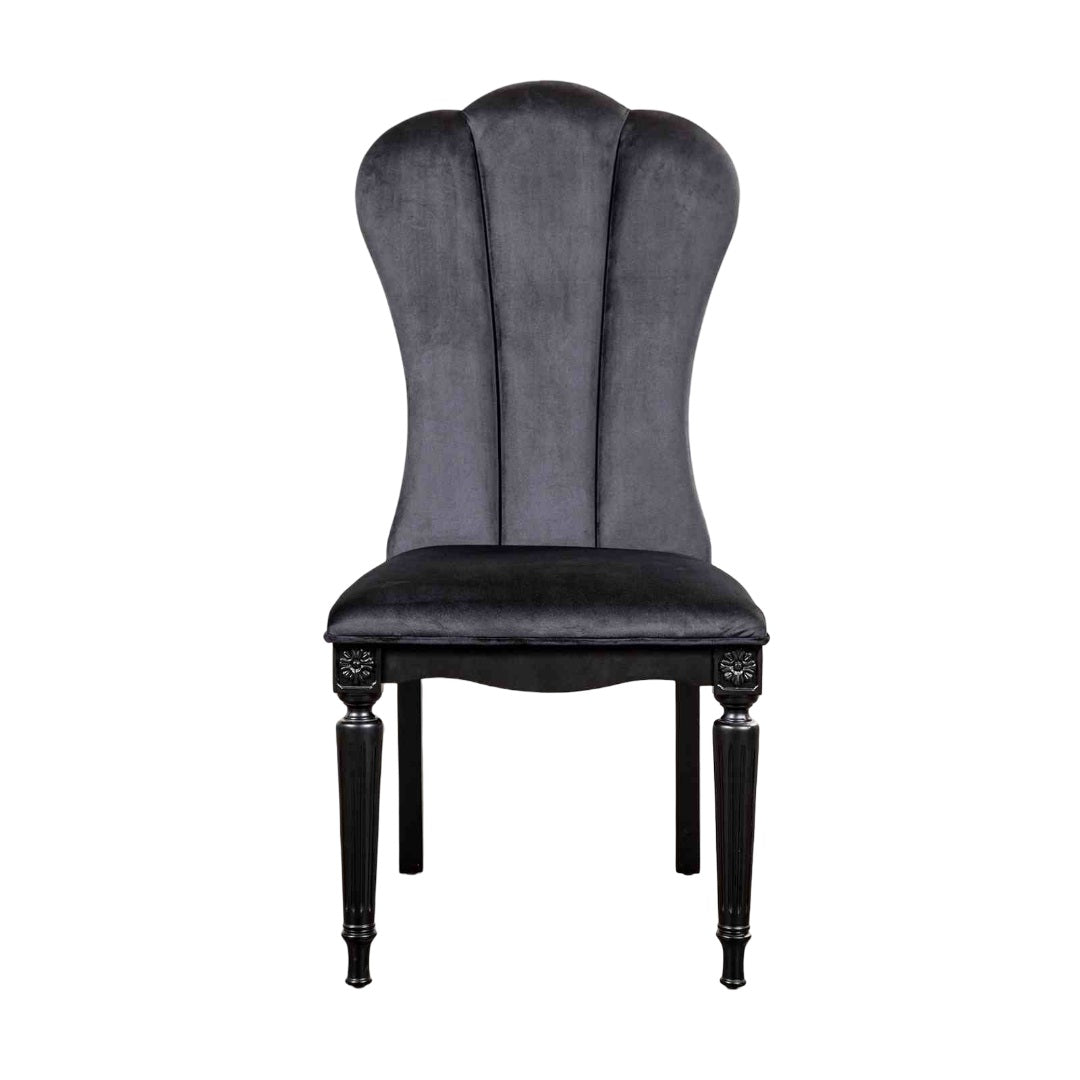 Glam Style 2pc Side Chair Fluted Legs Upholstered Seat Black Finish Dining Room