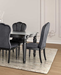 Glam Style 2pc Side Chair Fluted Legs Upholstered Seat Black Finish Dining Room