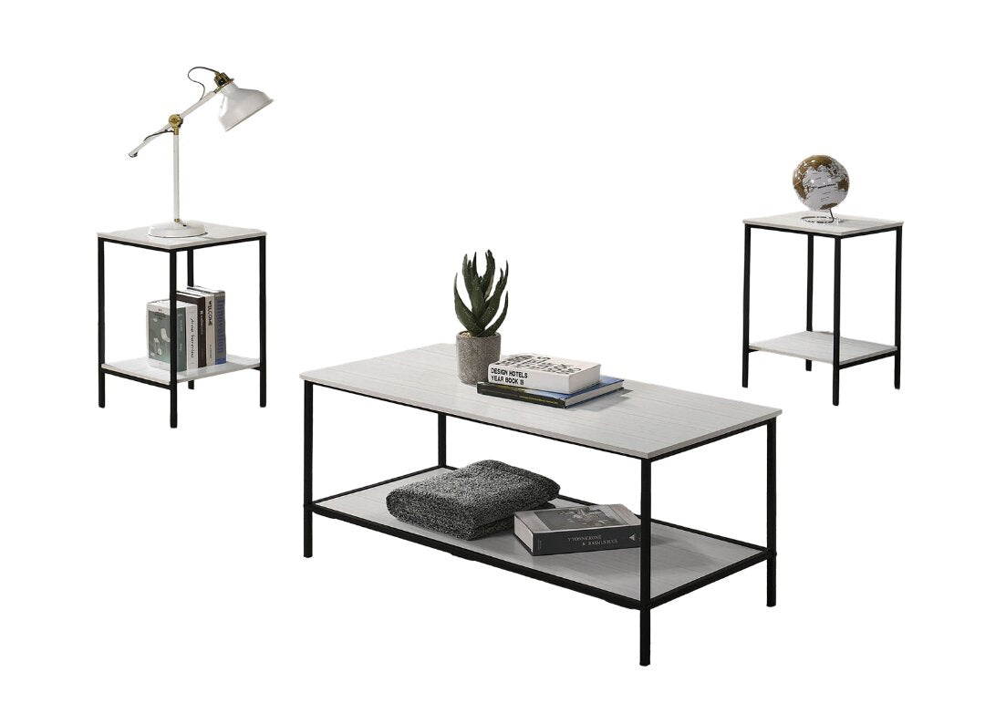 White Finish Rustic Style 3pc Table Set 1x Coffee Table 2x End Table Minimalist Style Two Layered Storage Space Primary Living Room