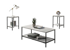 White Finish Rustic Style 3pc Table Set 1x Coffee Table 2x End Table Minimalist Style Two Layered Storage Space Primary Living Room