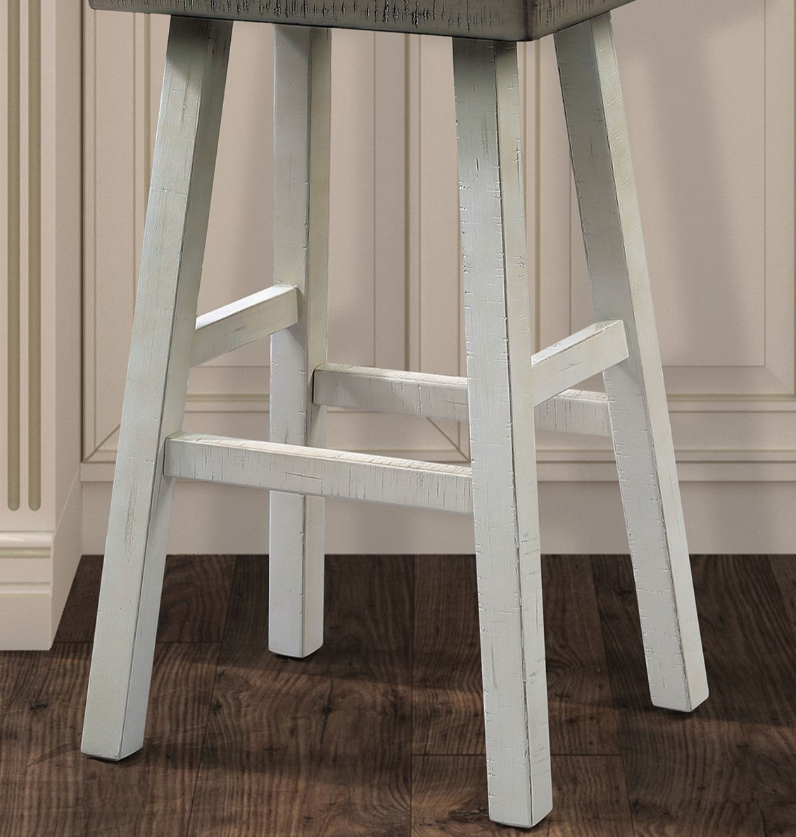 Traditional Solid Wooden Stool Set of 2pc, Contour Seat Gray / White 29"H