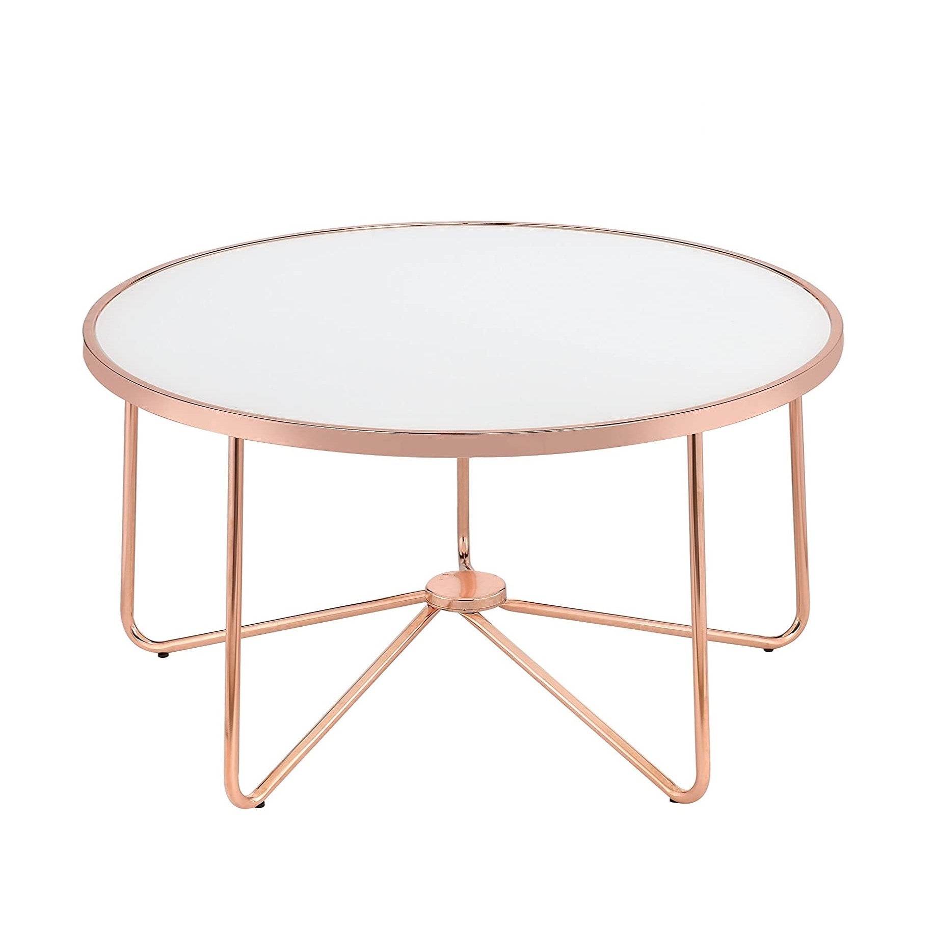 Rose Gold Finish Coffee Table Round Frosted Glass Top Modern Living Room Furniture 1pc Classy Occasional Table