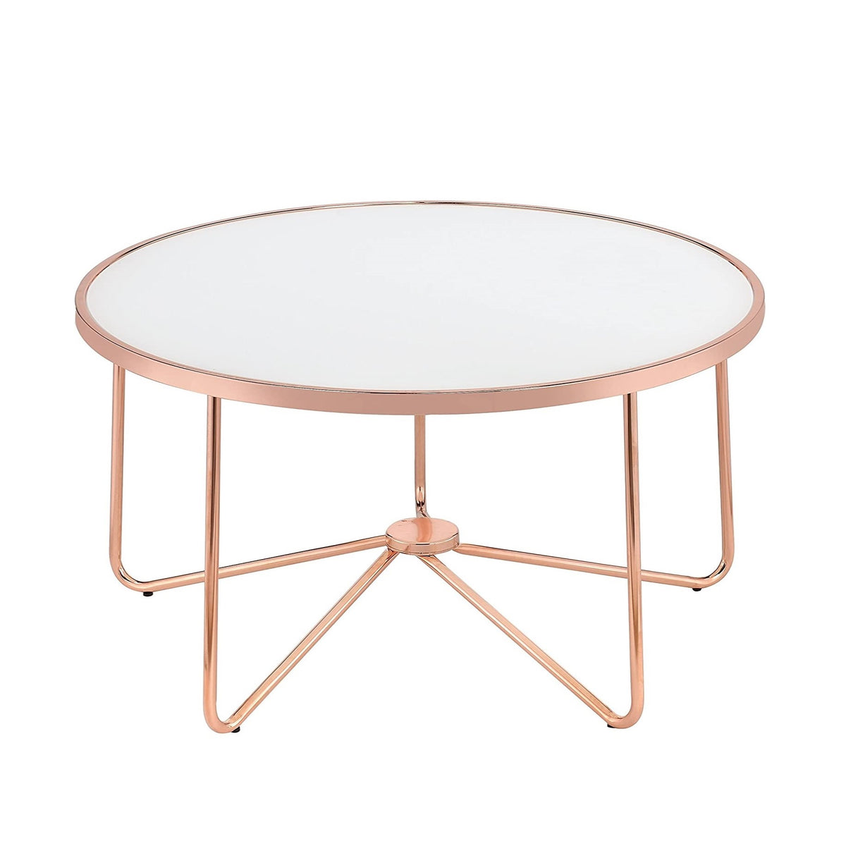 Rose Gold Finish Coffee Table Round Frosted Glass Top Modern Living Room Furniture 1pc Classy Occasional Table