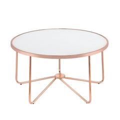 Rose Gold Finish Coffee Table Round Frosted Glass Top Modern Living Room Furniture 1pc Classy Occasional Table