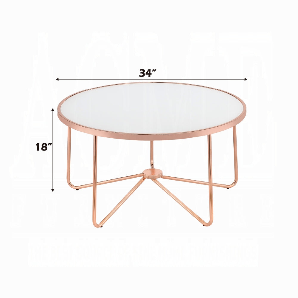 Rose Gold Finish Coffee Table Round Frosted Glass Top Modern Living Room Furniture 1pc Classy Occasional Table
