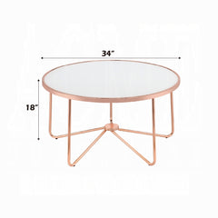 Rose Gold Finish Coffee Table Round Frosted Glass Top Modern Living Room Furniture 1pc Classy Occasional Table