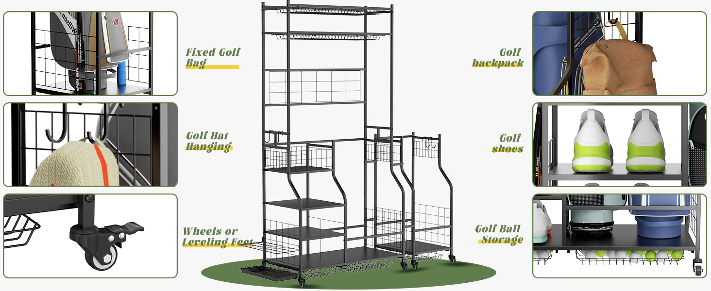 Golf Bag Storage Garage Organizer,Golf Club Bag Storage Rack for Garage, Extra Storage Rack for Golf Clubs,Golf Bag Organizer Fit for Garage,Shed,Basement