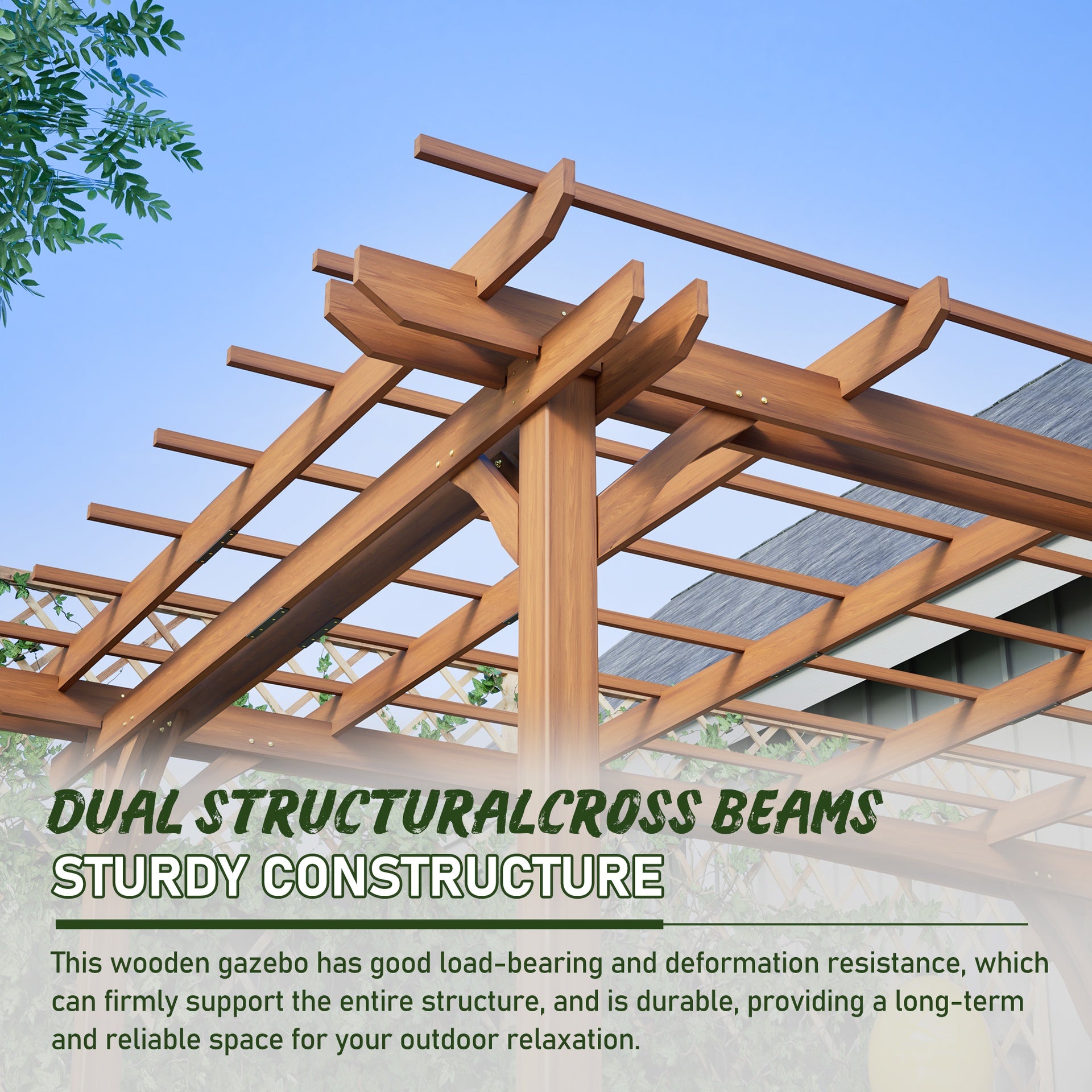 12 x 10 FT Outdoor Wood Pergola, Wooden Grape Pergola for Climbing Plant Support for Garden, Patio, Backyard, Deck, Brown