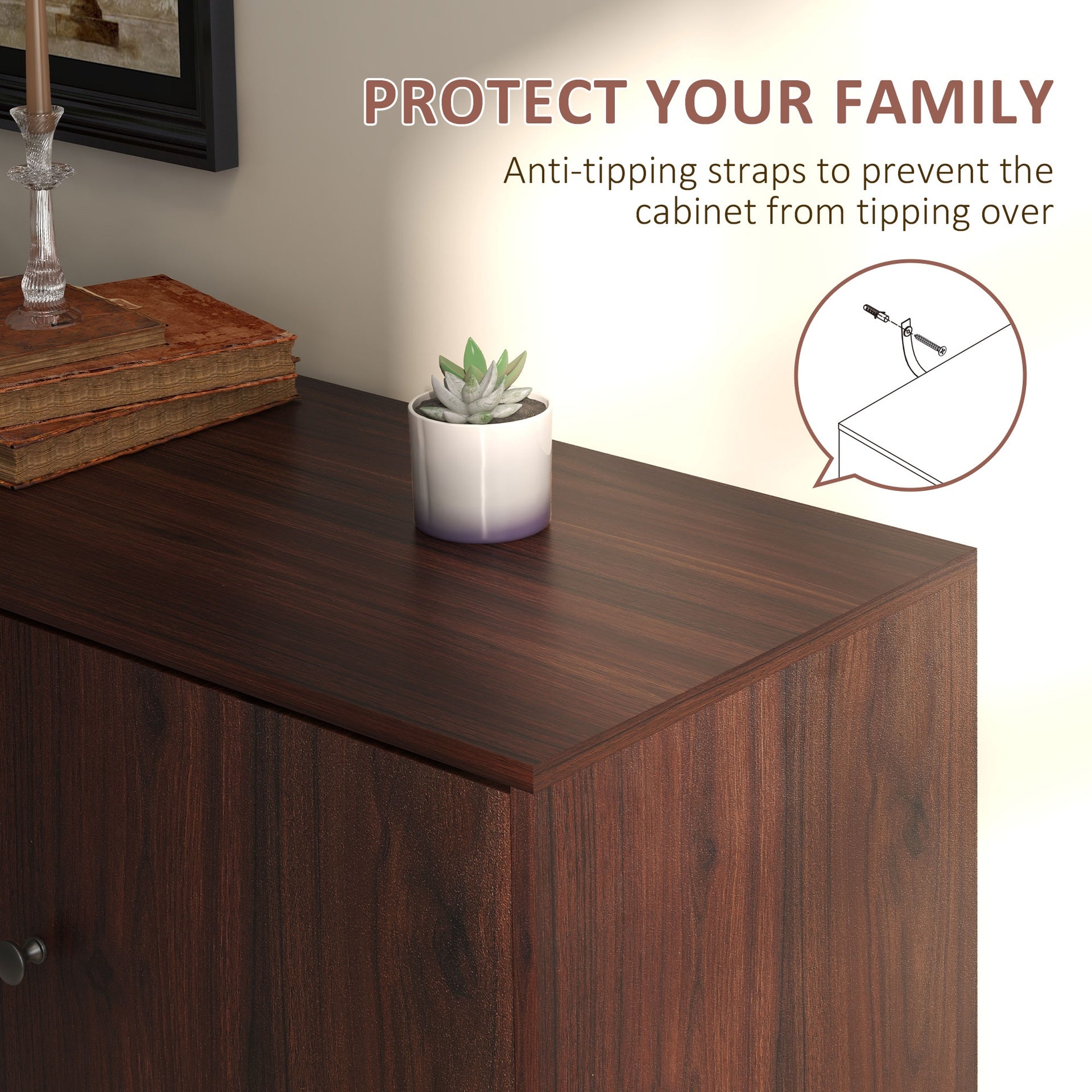 HOMCOM Sideboard Buffet Cabinet, Kitchen Cabinet with 2 Cupboards, 3 Drawers and Adjustable Shelves, Coffee Bar Cabinet for Living Room, Entryway, Rustic Brown