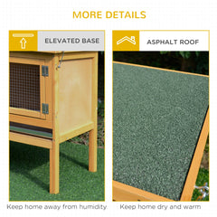 PawHut Wooden Rabbit Hutch Bunny Cage with Openable Waterproof Roof, No Leak Tray Sturdy Fir Wood Build for Indoor/Outdoor