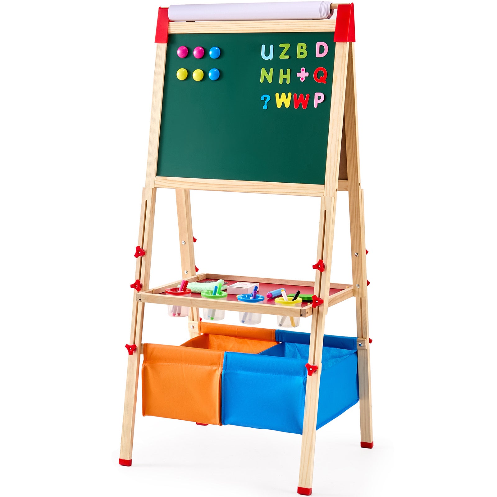 3-in-1 Kids Art Easel Double-Sided Wooden Magnetic Whiteboard Chalkboard