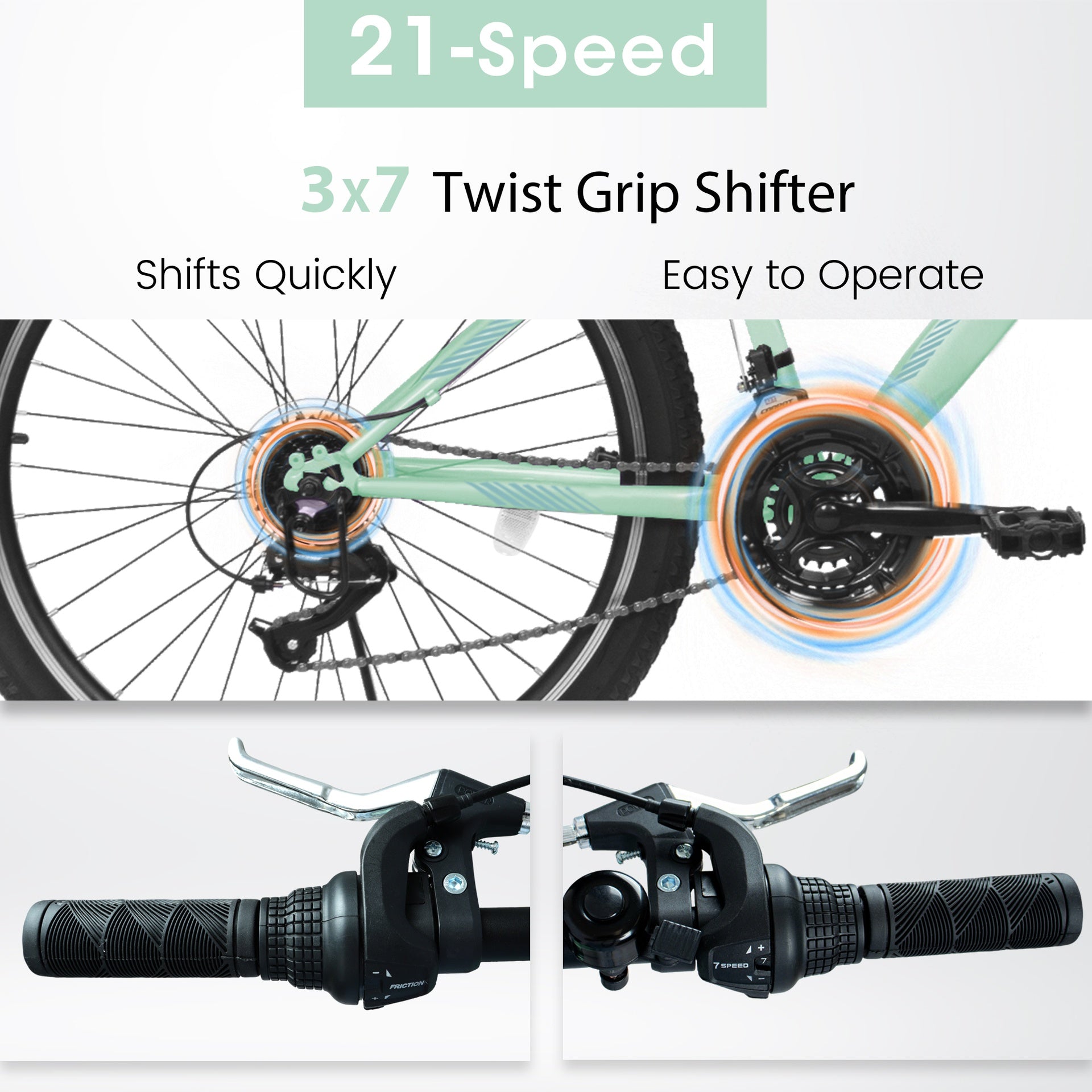 A24208D Mountain Bike 24/26 Inch, High-Density Carbon Steel Frame, 21 Speed, Front Suspension, Dual V-Brakes, 80% Pre-Assembled for Men Women Teens