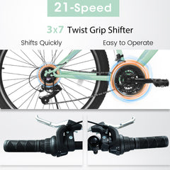 A24208D Mountain Bike 24/26 Inch, High-Density Carbon Steel Frame, 21 Speed, Front Suspension, Dual V-Brakes, 80% Pre-Assembled for Men Women Teens