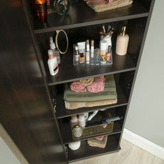 Contemporary Corner Storage Cabinet with 5 Shelves, Brown finish