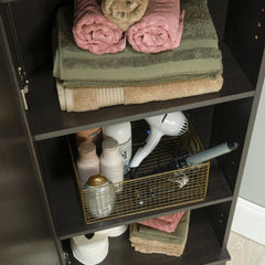 Contemporary Corner Storage Cabinet with 5 Shelves, Brown finish