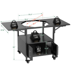 Outdoor Grill Table for Big Green Egg Style BBQ, Metal Grill Cart with 2 Folding Panels, Compatible with up to Large Green Egg, Kamado Joe Jr