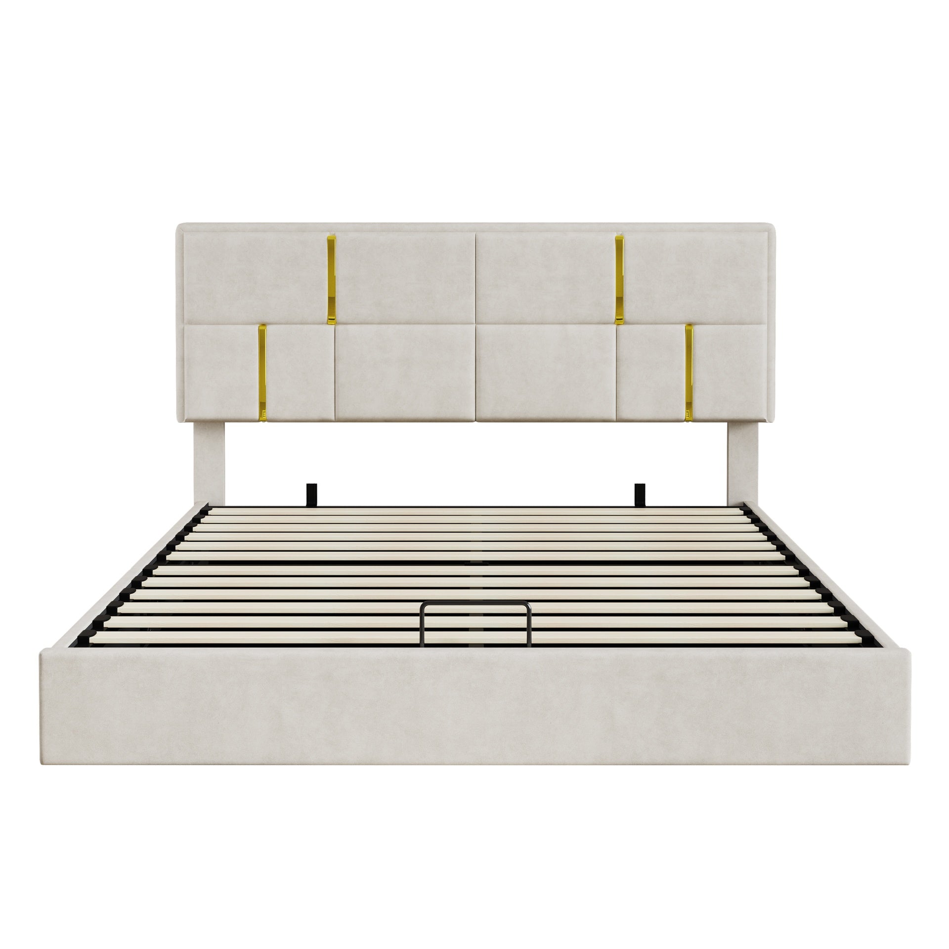 2-Pieces Bedroom Sets,Queen Size Upholstered Platform Bed with Hydraulic Storage System,Storage Ottoman with Metal Legs,Beige(Old SKU:N733S207778A)
