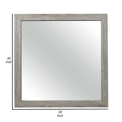 Zane 39 Inch Transitional Mirror, Square Wood Frame, Weathered Gray Veneer