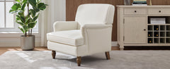 Vintage Upholstered Linen Fabric Armchair with Antique Solid Wood Legs, Accent Chair Single Sofa Chair for Living Room, Bedroom,Cream