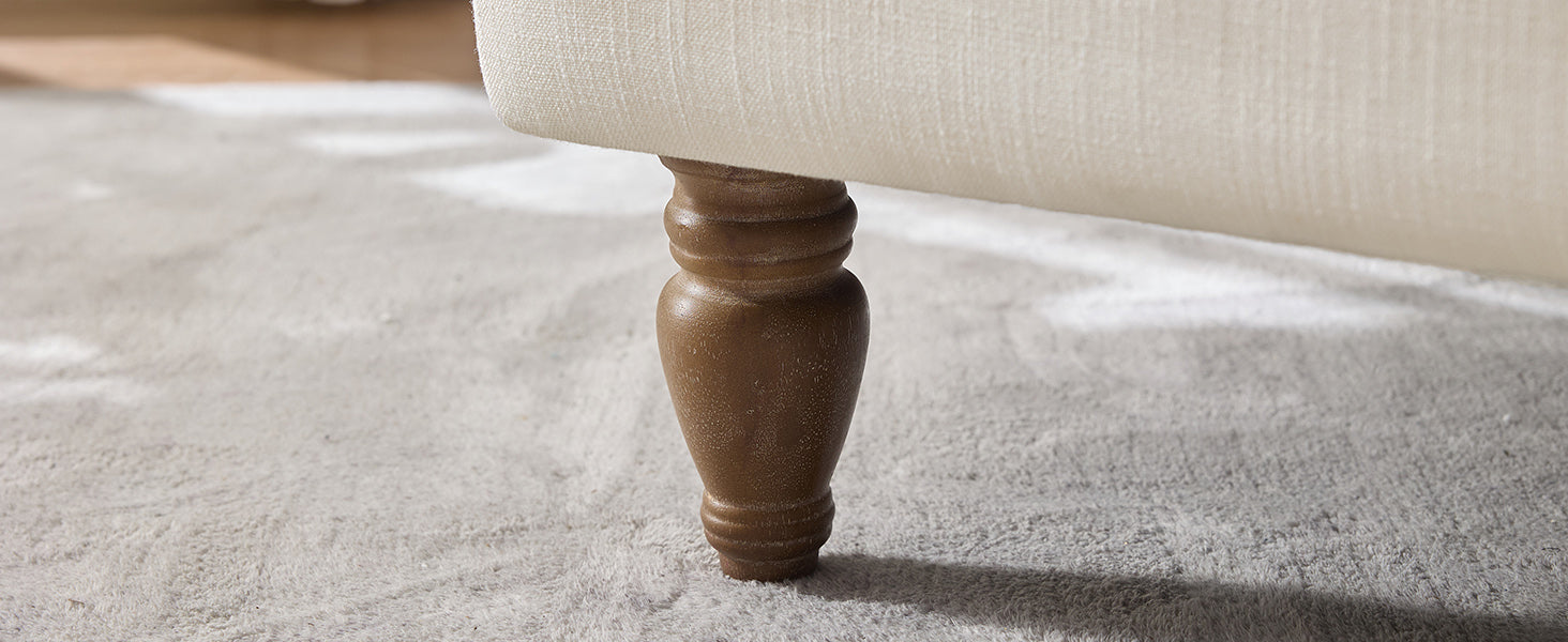 Vintage Upholstered Linen Fabric Armchair with Antique Solid Wood Legs, Accent Chair Single Sofa Chair for Living Room, Bedroom,Cream