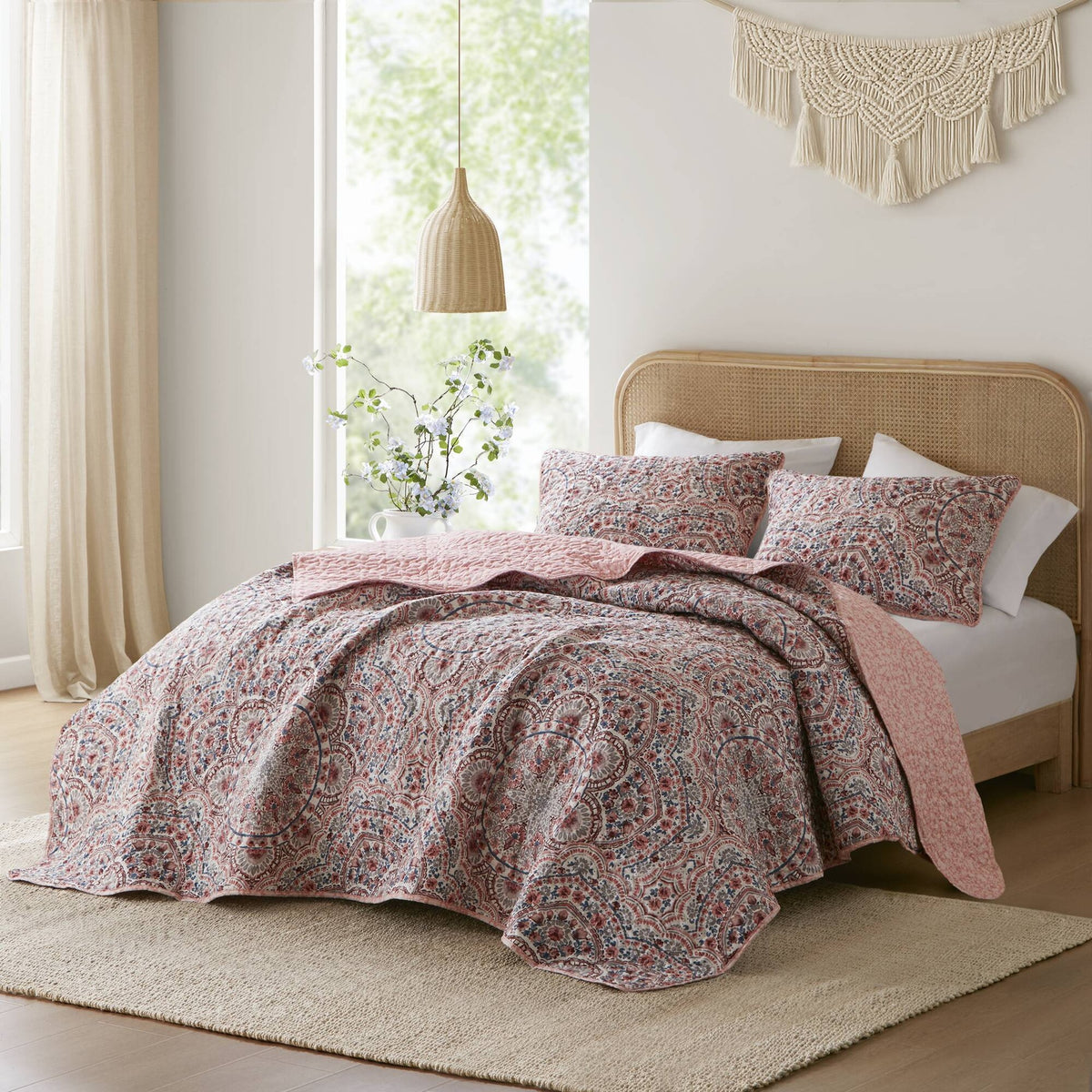 3-Piece Full/Queen Boho Floral Reversible Quilt