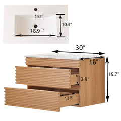 30" Wall Mounted & Floating Single Vanity with Ceramic Sink